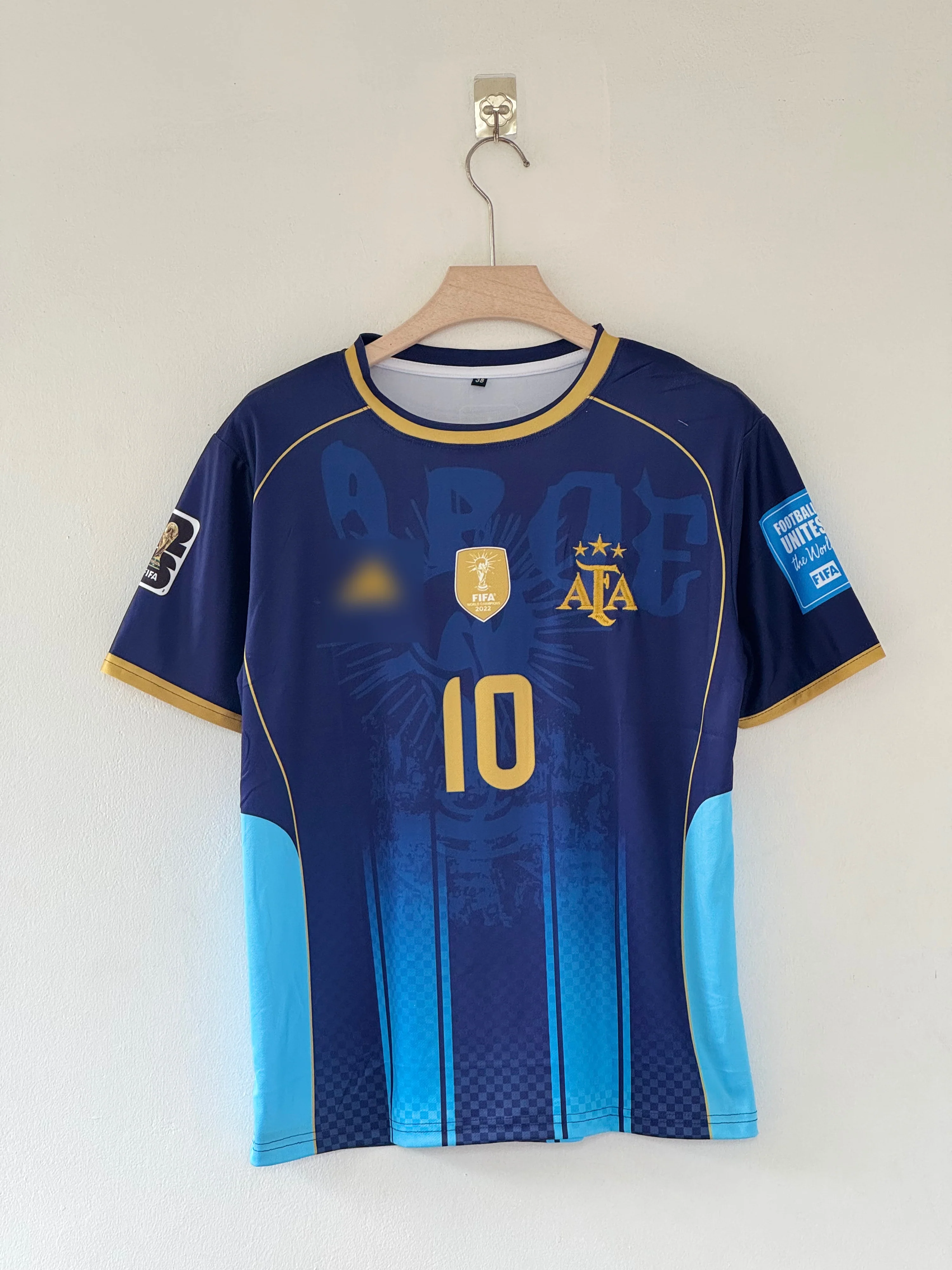 Champions Edition — Argentina Away Jersey (Navy Blue with Gold Accents) embroidery